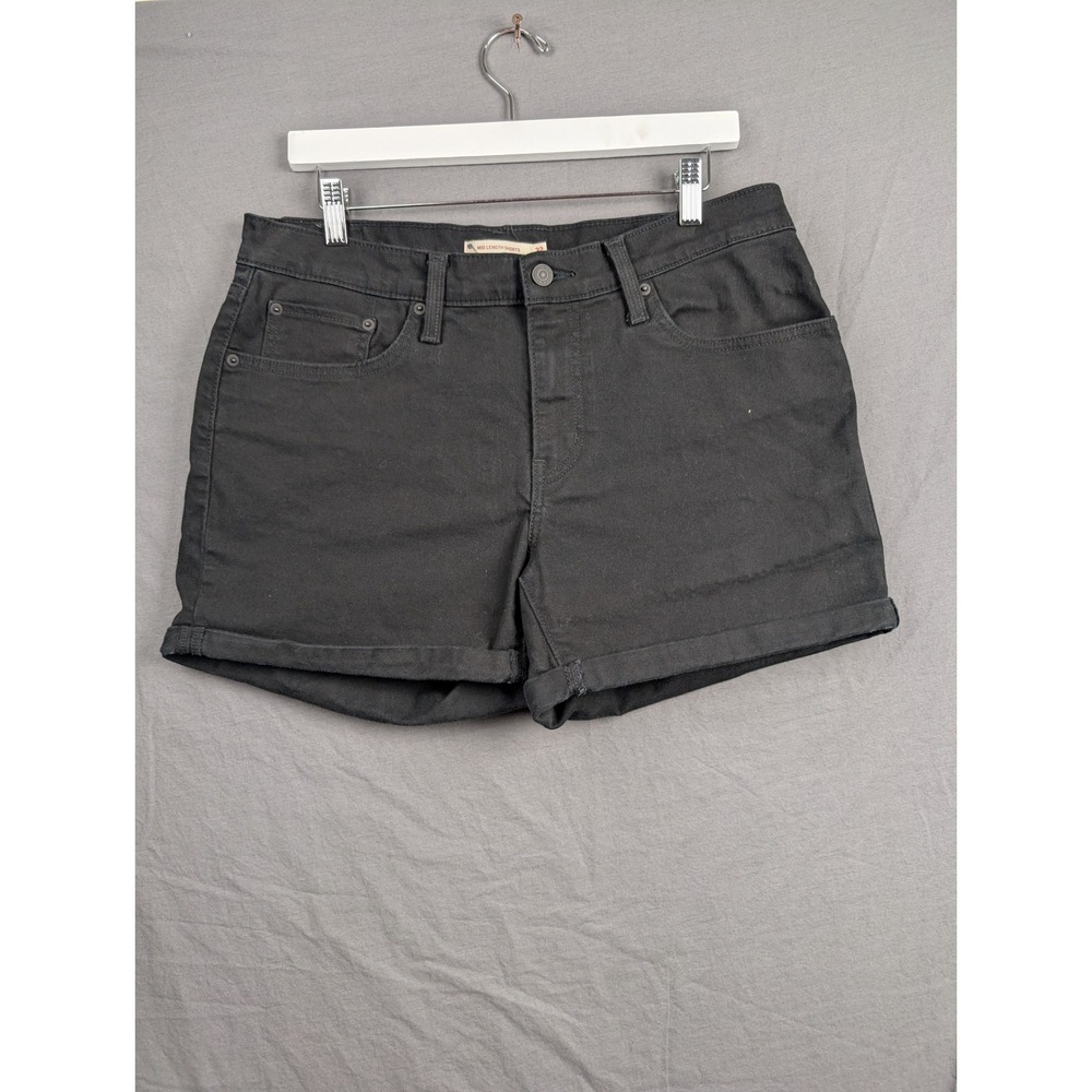 Levis Mid Length Denim Shorts Black Cuffed Size 32